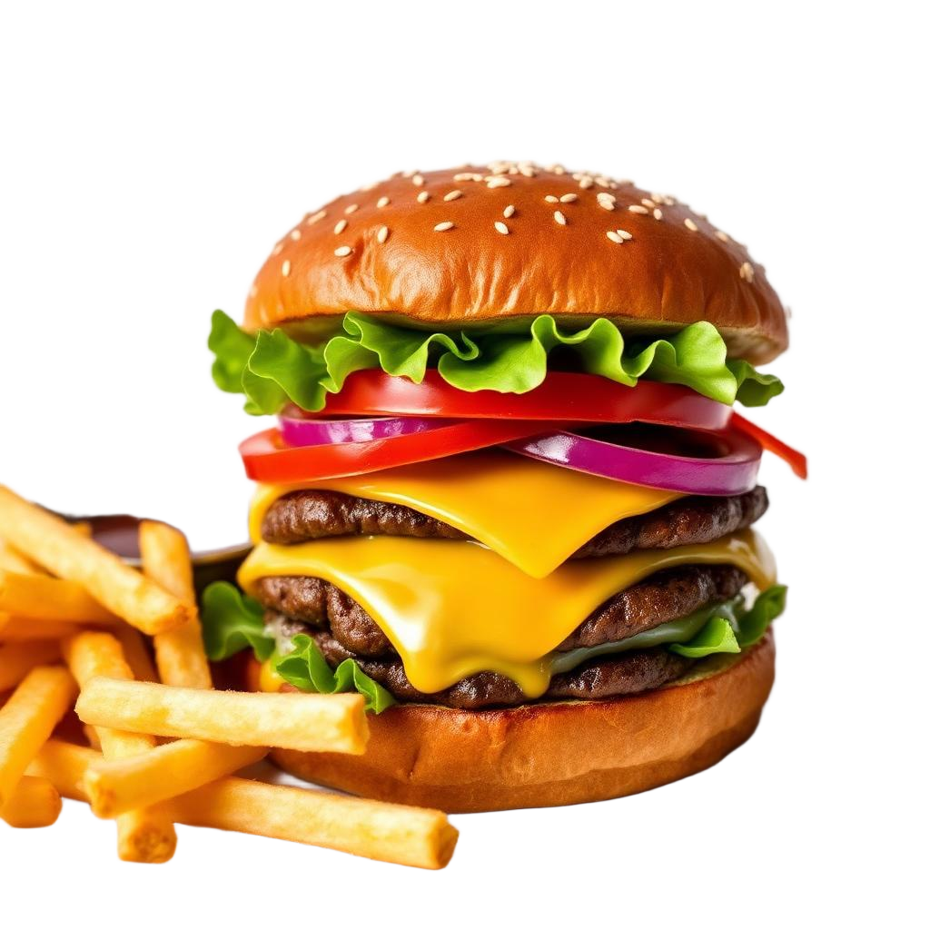Gourmet cheeseburger with fries